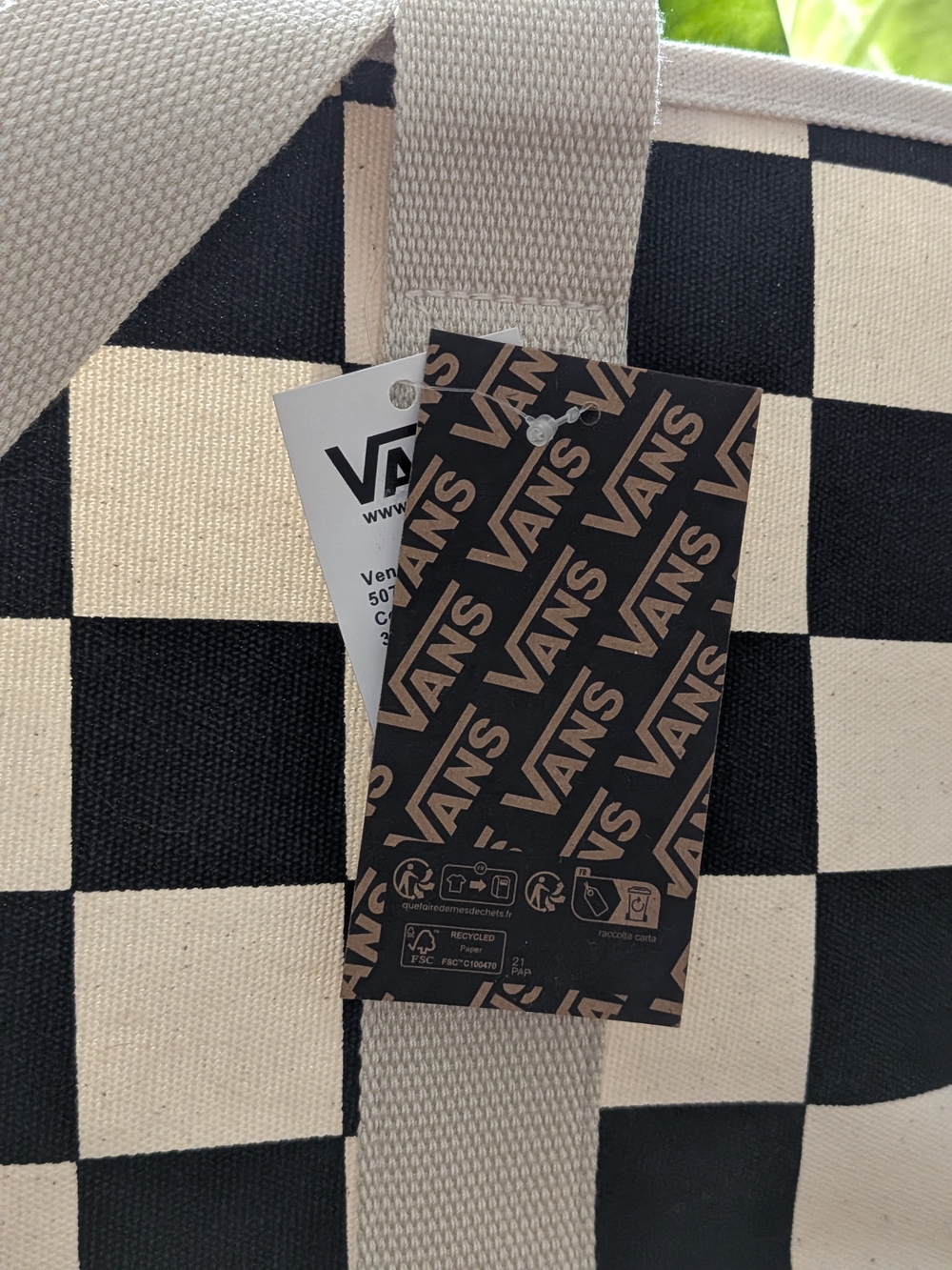 Vans Black and Cream Checkerboard Tote Bag - Picture 2 of 5